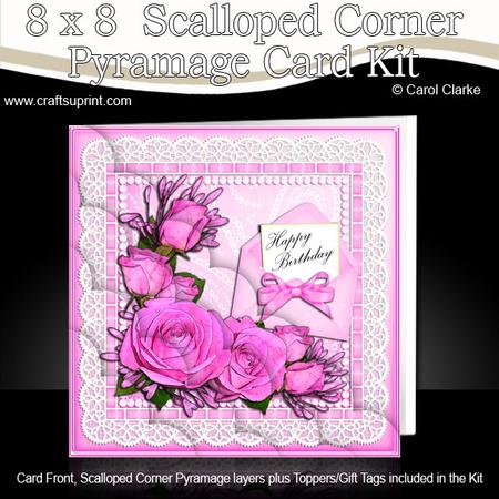 8 x 8 Birthday Roses Lace N Pearls Scalloped Corner Topper