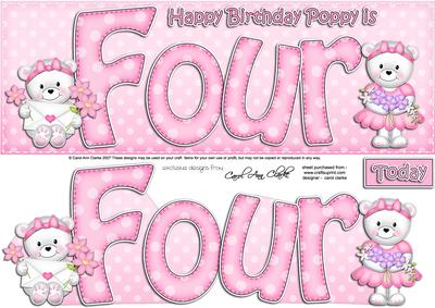 4th Birthday Poppy Large Dl Quick Card N 3D Decoupage