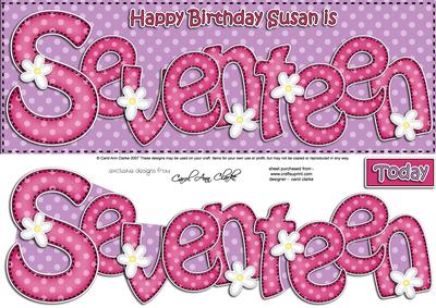 17th Birthday Susan Large Dl Quick Card N 3D Decoupage