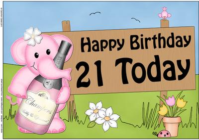 A4 Lola Elephant Birthday 21 Today Topper