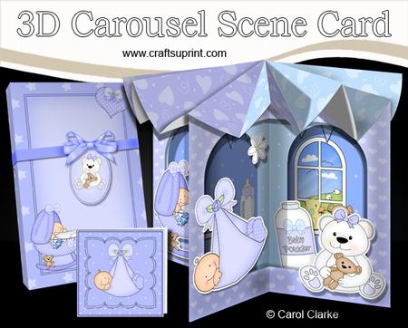 3D New Baby Boy Carousel Scene Card Kit