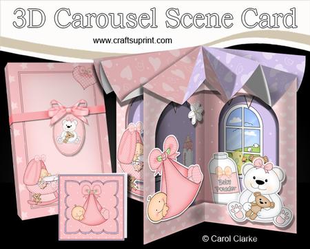 3D New Baby Girl Carousel Scene Card Kit