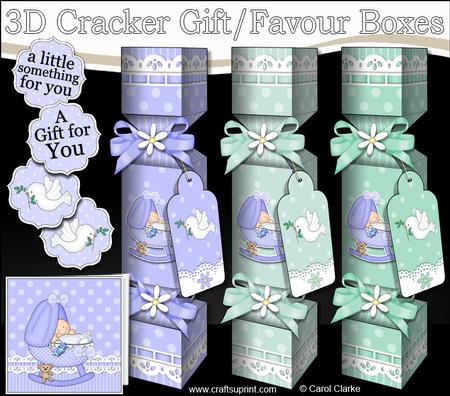 3D New Baby Boy Cracker Gift Favour Boxes
