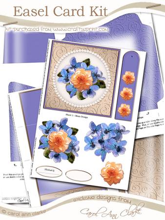 Flowers and Pearls Blue Topaz Easel Card Kit with Decoupage