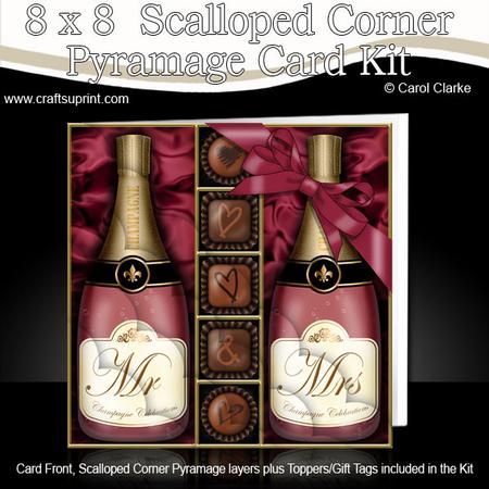 8 x 8 Mr N Mrs Champers Chocs N Roses Scalloped Corner Kit