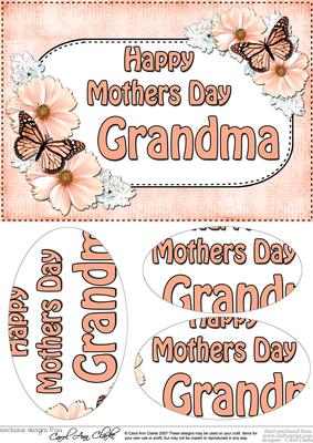 A5 Mothers Day Grandma Butterflies & Flowers Oval Pyramage