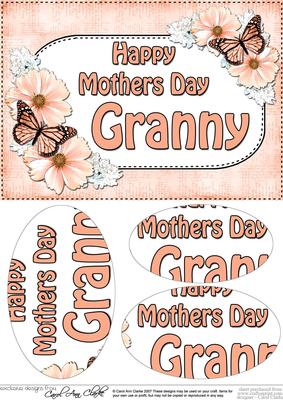 A5 Mothers Day Granny Butterflies & Flowers Oval Pyramage