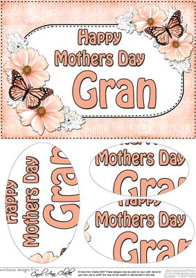 A5 Mothers Day Gran Butterflies & Flowers Oval Pyramage