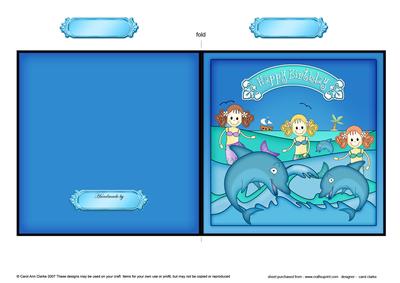 Birthday Mermaids & Dolphins Quick Cut & Fold Card