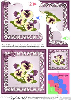Pansy on Butterfly Lace Shell Edged Corner Side Stacker