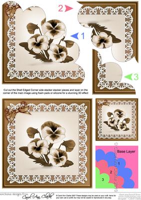 Pansy on Butterfly Lace Shell Edged Corner Side Stacker