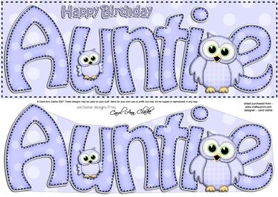 Large Dl Birthday Auntie Owls Quick Card & 3D Decoupage