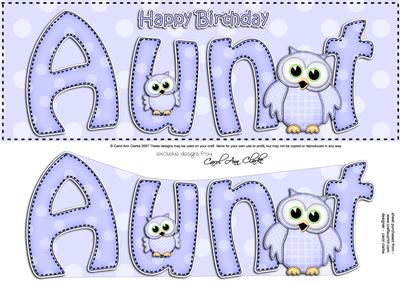 Large Dl Birthday Aunt Owls Quick Card & 3D Decoupage