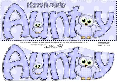 Large Dl Birthday Aunty Owls Quick Card & 3D Decoupage