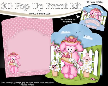 3D Bon Bon Poodle Dog's Flower Basket Pop Up Front Card Kit