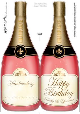 Large Dl Birthday Champagne Bottle Shaped Card