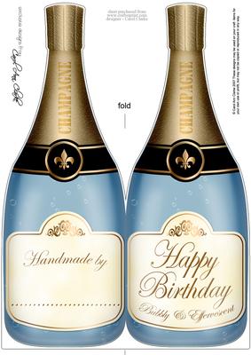 Large Dl Birthday Champagne Bottle Shaped Card