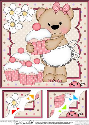 8 x 8 Livvy Bear's Cupcake Scalloped Corner Topper