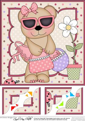8 x 8 Livvy Bear Goes Shopping Scalloped Corner Topper