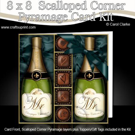 8 x 8 Mr & Mr Champers Chocs N Roses Scalloped Corner Kit