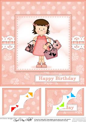 8 x 8 Suzi Goes Shopping Birthday Scalloped Corner Topper