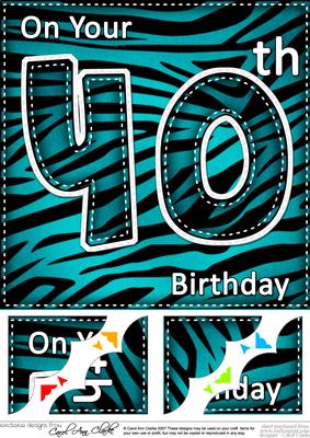 8 x 8 Fun Zebra Striped 40th Birthday Scalloped Topper