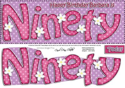 90th Birthday Barbara Large Dl Quick Card N 3D Decoupage