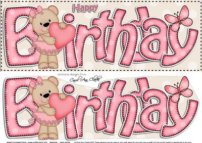 Large Dl Birthday Livvy Bear Card & 3D Decoupage