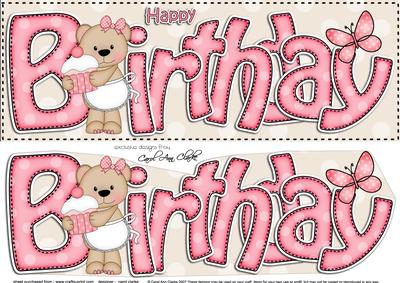 Large Dl Birthday Livvy Bear Card & 3D Decoupage