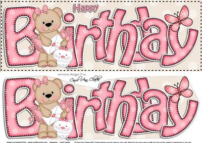 Large Dl Birthday Livvy Bear Card & 3D Decoupage
