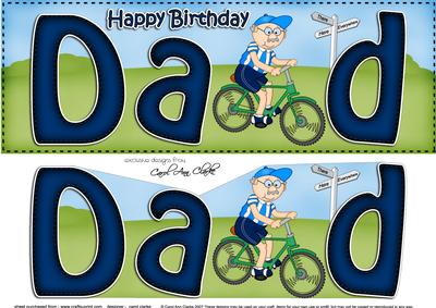 Large Dl Birthday Dad Cycling Bert Quick Card & 3D Decoupage