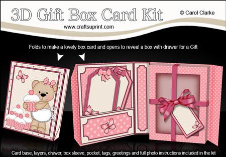 3D Livvy Bear's Cupcakes Gift Box Card Kit with 3D Decoupage