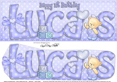 Large Dl 1st Birthday Lucas Teddies 3D Decoupage