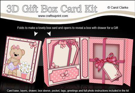 3D Livvy Bear's Flowers Gift Box Card Kit with 3D Decoupage