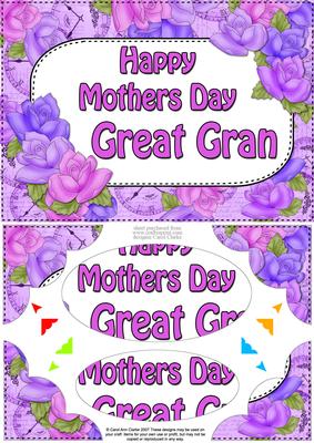 A5 Mothers Day Great Gran Time 4 Roses Scallop Corner Pyra