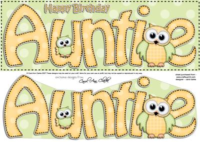 Large Dl Birthday Auntie Owls Quick Card & 3D Decoupage