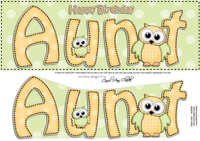 Large Dl Birthday Aunt Owls Quick Card & 3D Decoupage