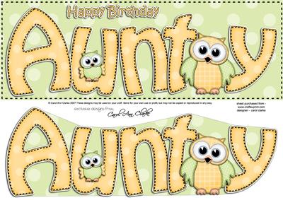 Large Dl Birthday Aunty Owls Quick Card & 3D Decoupage