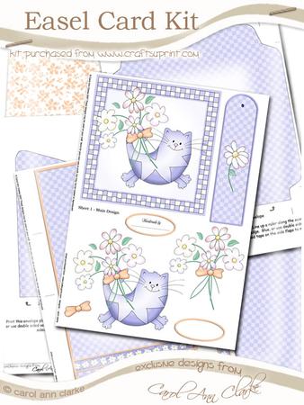 Cute Cat Easel Card Kit in Lilac with Step by Step Decoupage