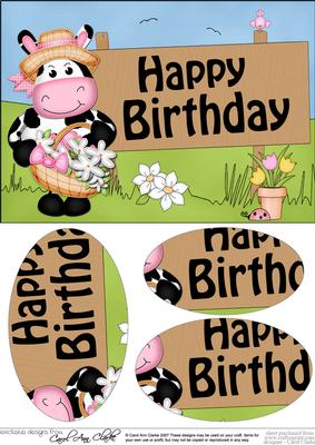 A5 Milly Moo Cow Birthday Oval Pyramage Topper