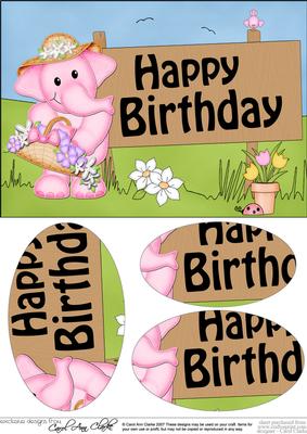 A5 Lola Elephant Birthday Oval Pyramage Topper