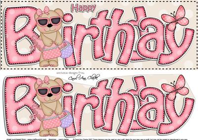 Large Dl Birthday Livvy Bear Card & 3D Decoupage