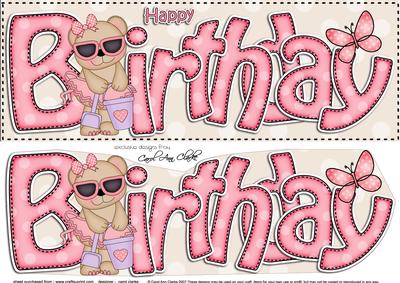 Large Dl Birthday Livvy Bear Card & 3D Decoupage