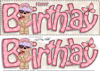 Large Dl Birthday Livvy Bear Card & 3D Decoupage