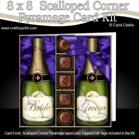 8 x 8 Bride & Groom Champers & Chocs Scalloped Corner Kit