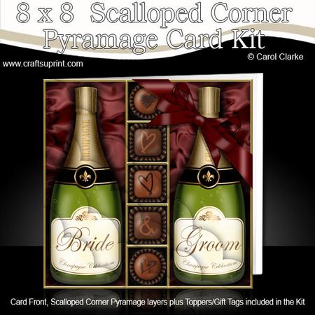 8 x 8 Bride & Groom Champers & Chocs Scalloped Corner Kit