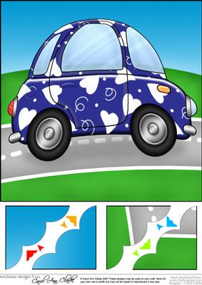 8 x 8 Funky Love Bug Car Scalloped Corner Topper