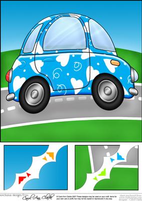 8 x 8 Funky Love Bug Car Scalloped Corner Topper