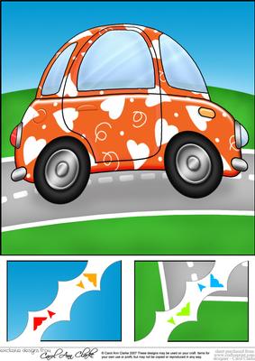 8 x 8 Funky Love Bug Car Scalloped Corner Topper