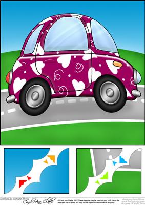 8 x 8 Funky Love Bug Car Scalloped Corner Topper